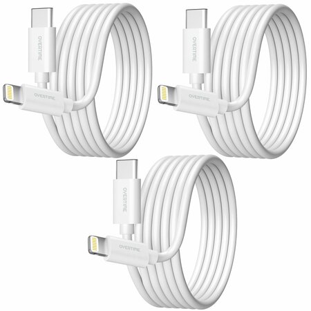 OVERTIME iOS Compatible Charger Set of 3, 10ft USBC iPhone Charger Cable, USB Type C to Lightning Cable, White OTDCIPUSBTC10WHX3